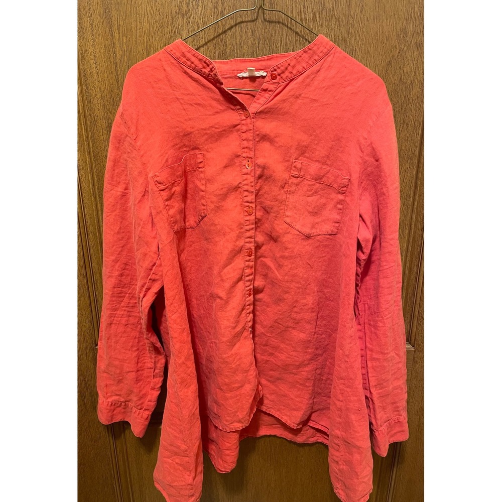 Eileen Fisher Tunic Top Organic Irish Linen Swing Blouse Long Sleeve